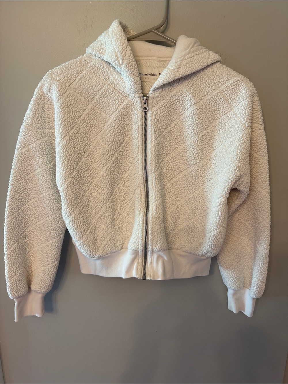 abercrombie kids Cream Sherpa Zip-Up Hoodie, Size 11/12